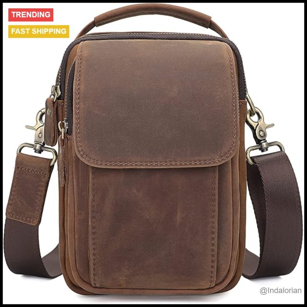 Leather Messenger Bag Crossbody Sling Vintage Travel Daypack Magnetic Buckle